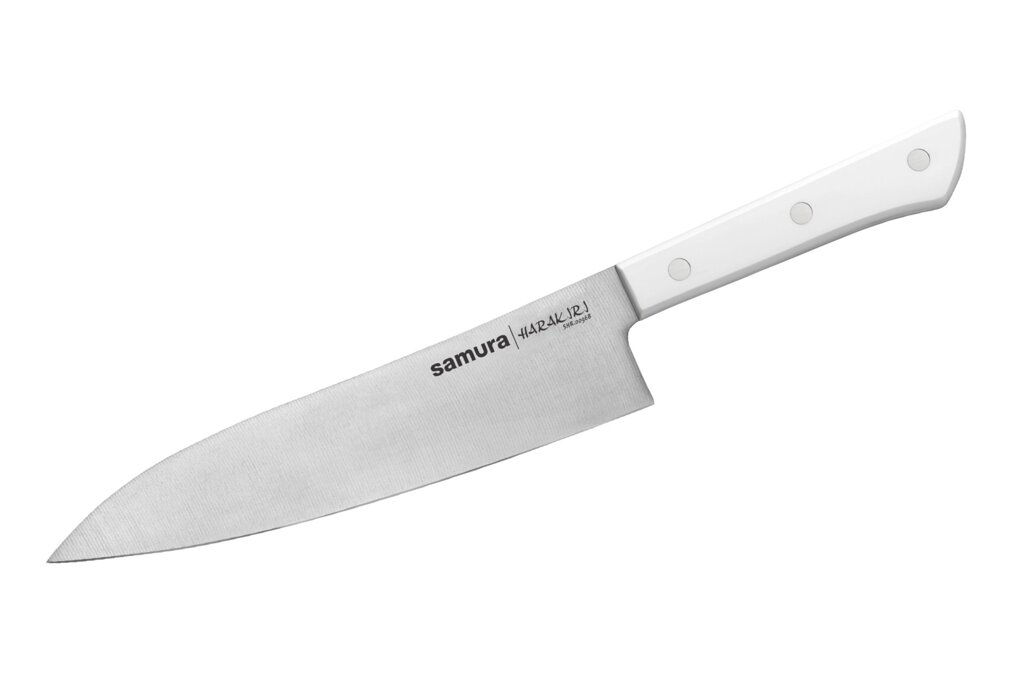Кухонный нож Samura Сантоку 197 мм, сталь AUS-8, рукоять пластик, белый от компании Admi - фото 1
