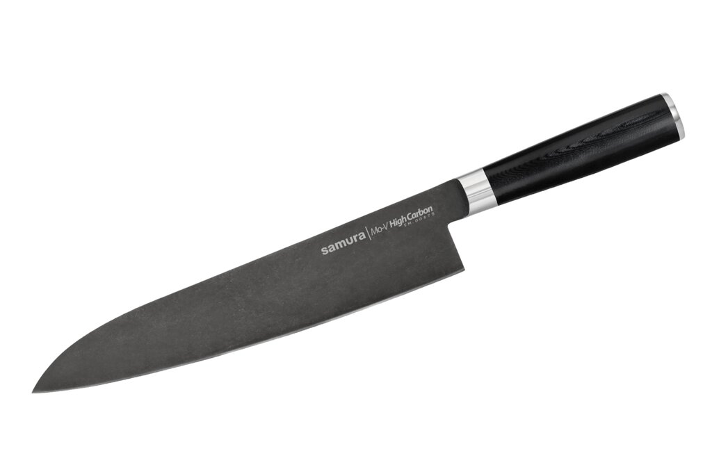 Кухонный нож шефа Samura Mo-V Stonewash 240 мм, сталь AUS-8, рукоять G10 от компании Admi - фото 1