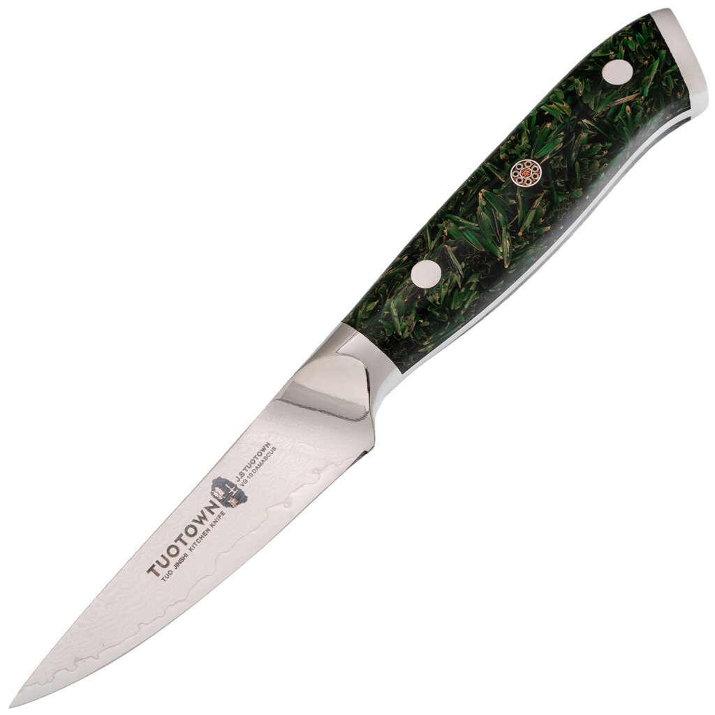 Кухонный нож Tuotown, сталь VG10, обкладка Damascus, рукоять акрил, зеленый от компании Admi - фото 1