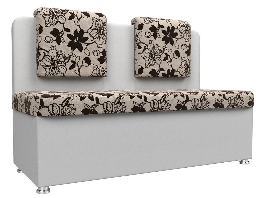 Кухонный прямой диван Маккон 2-х местный Рогожка/Экокожа Цветы/Белый от компании Admi - фото 1