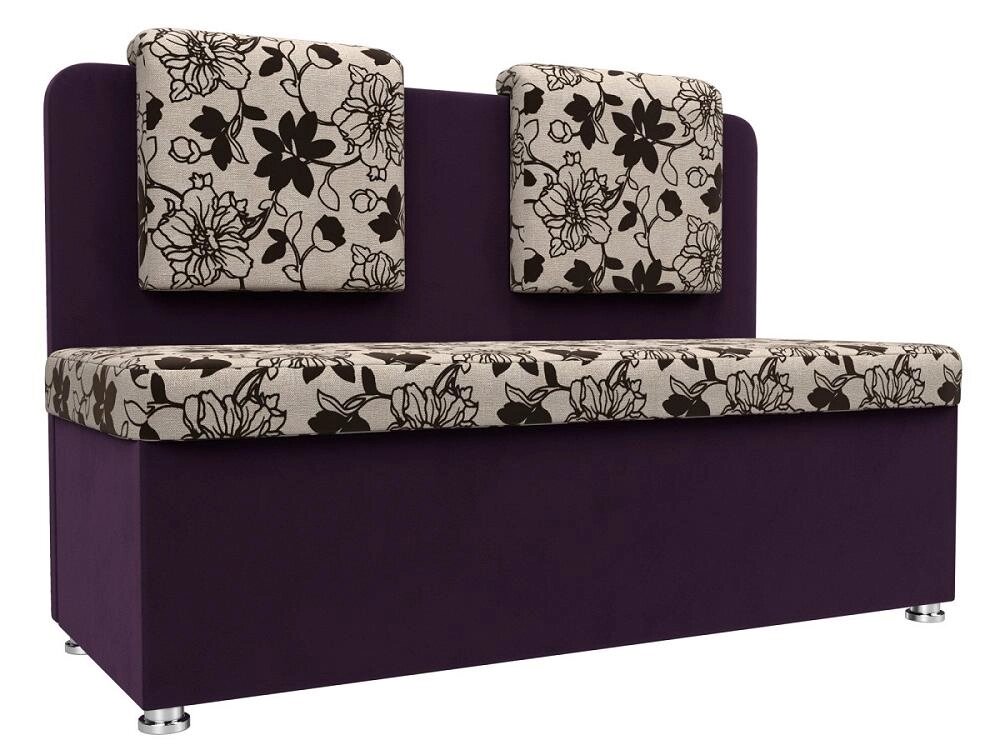 Кухонный прямой диван Маккон 2-х местный Рогожка/Велюр Цветы/Фиолетовый от компании Admi - фото 1