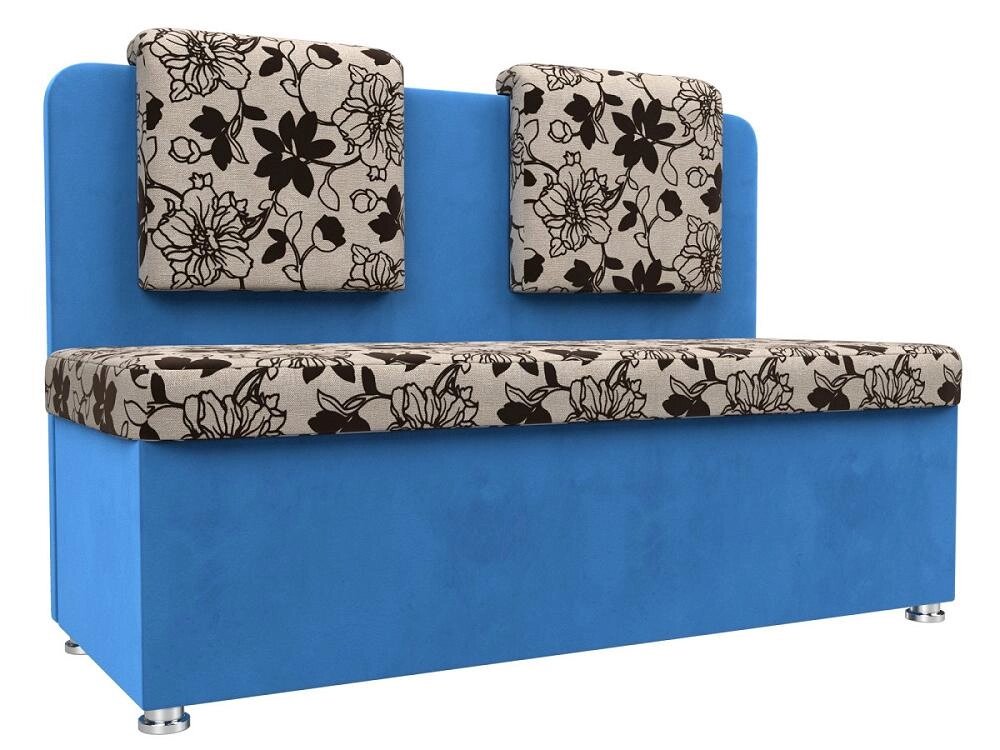 Кухонный прямой диван Маккон 2-х местный Рогожка/Велюр Цветы/Голубой от компании Admi - фото 1