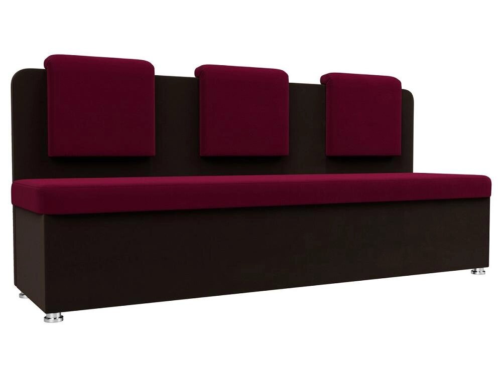 Кухонный прямой диван Маккон 3-х местный Микровельвет Бордовый/Коричневый от компании Admi - фото 1