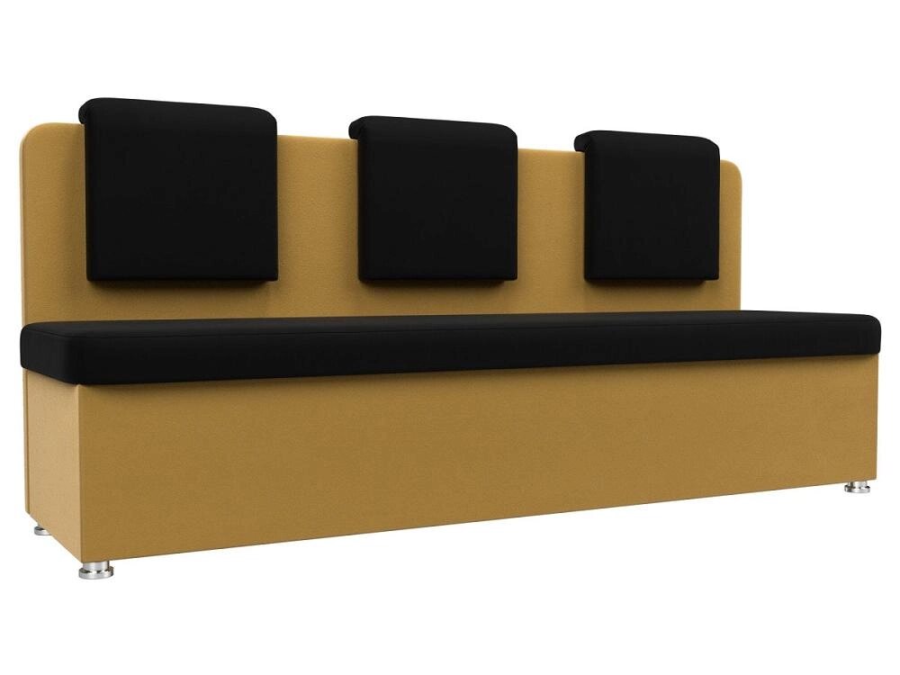 Кухонный прямой диван Маккон 3-х местный Микровельвет Чёрный/Жёлтый от компании Admi - фото 1