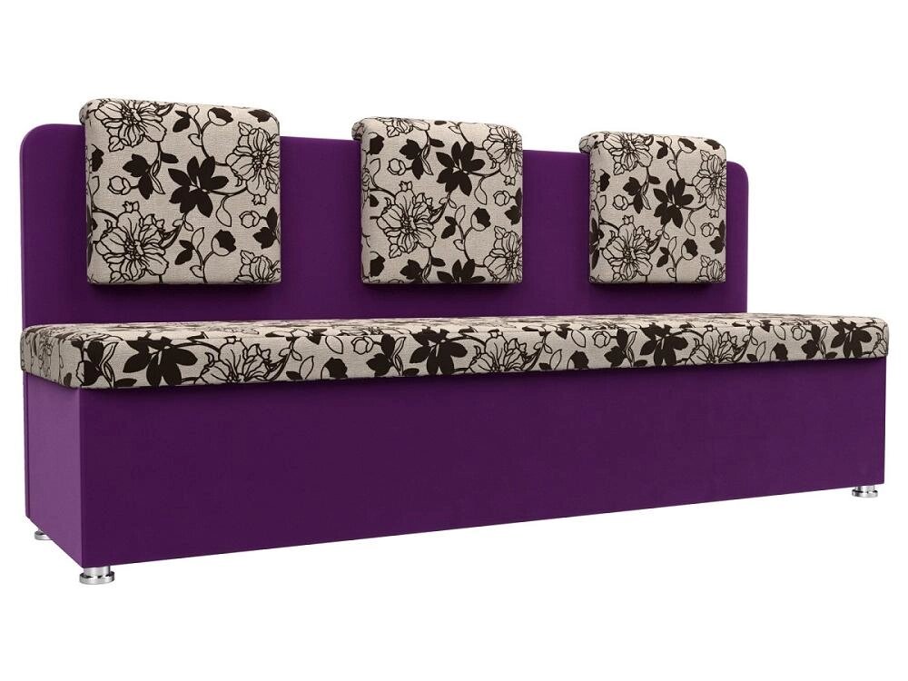 Кухонный прямой диван Маккон 3-х местный Рогожка/Микровельвет Цветы/Фиолетовый от компании Admi - фото 1