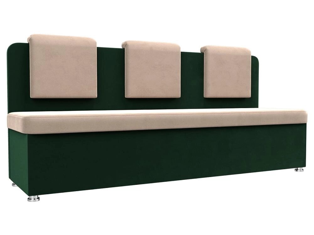 Кухонный прямой диван Маккон 3-х местный Велюр Бежевый/Зелёный от компании Admi - фото 1