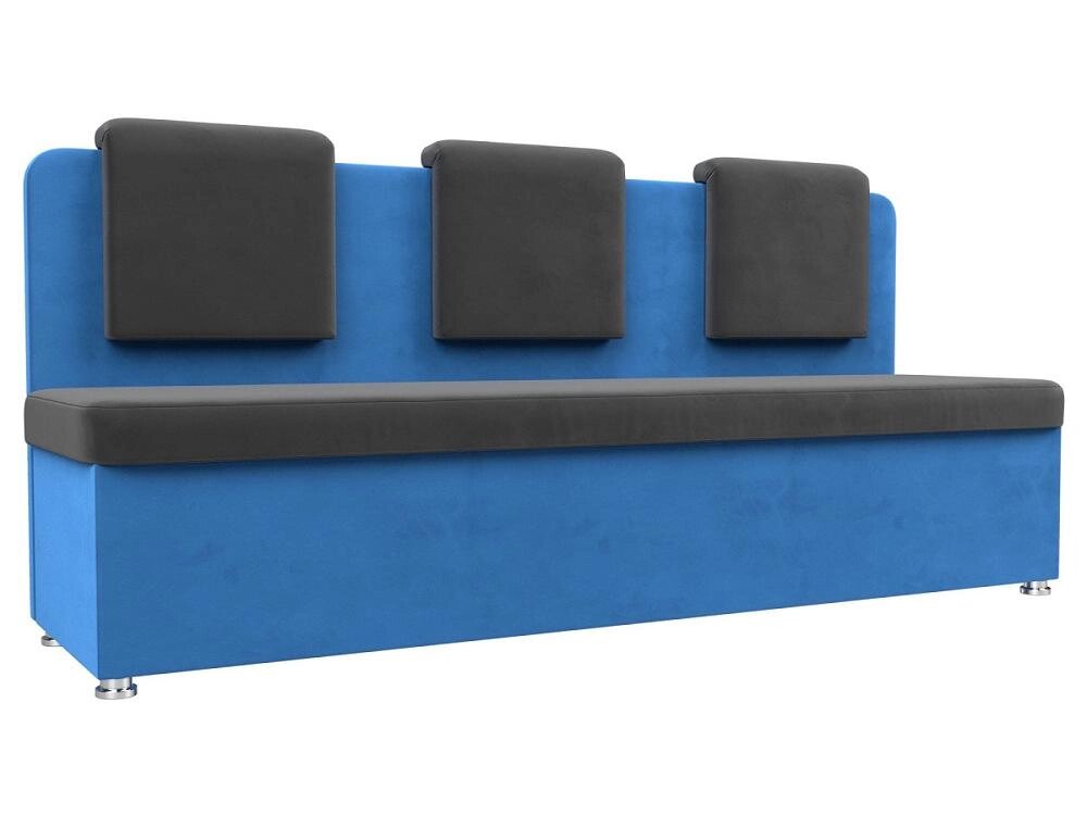 Кухонный прямой диван Маккон 3-х местный Велюр Серый/Голубой от компании Admi - фото 1