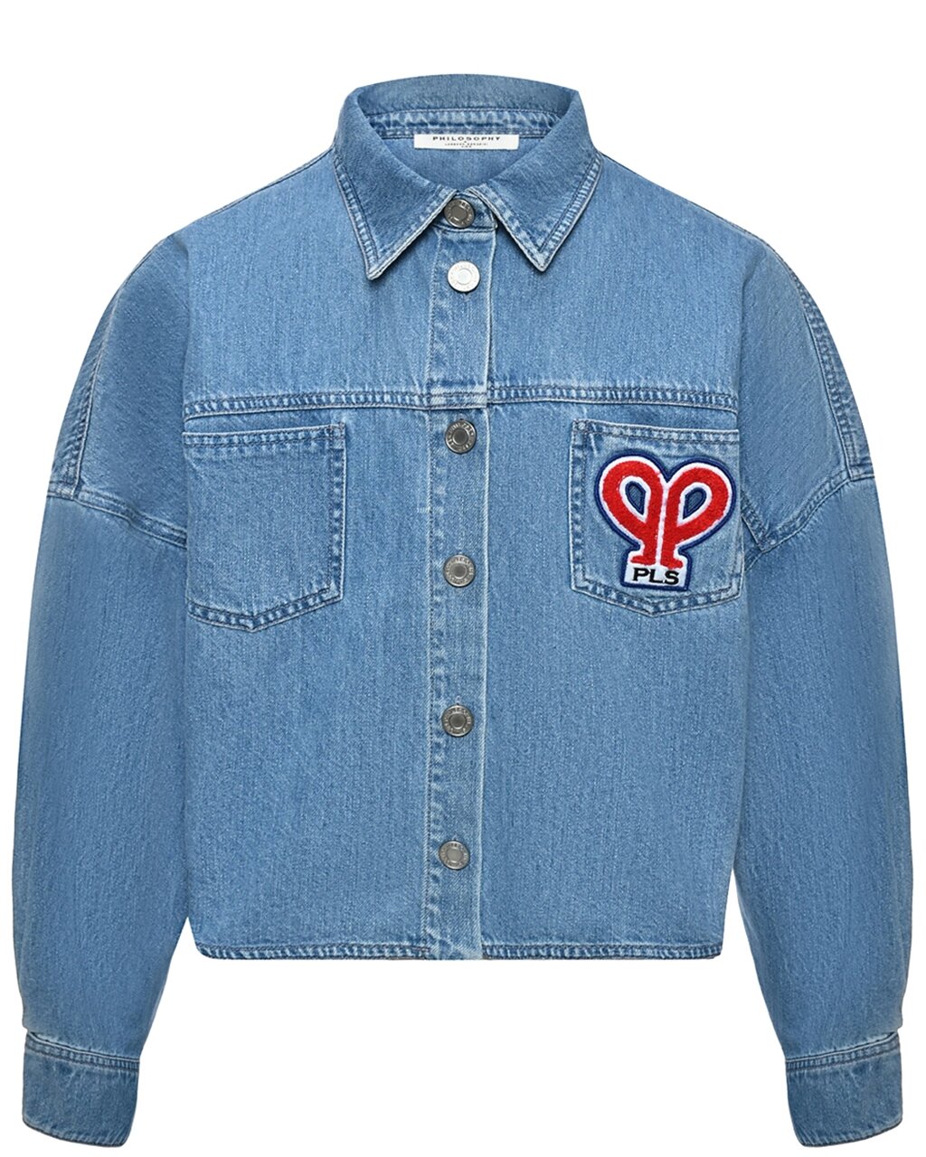 Куртка джинсовая укороченная с логотипом, голубая Philosophy di Lorenzo Serafini Kids от компании Admi - фото 1