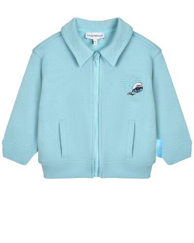 Куртка спортивная голубая, принт лого и смурфик Emporio Armani