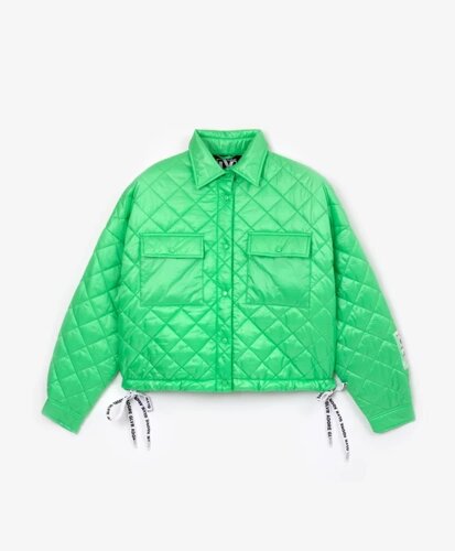 Куртка женская укороченная стеганая из плащовки зеленая Gulliver (M)