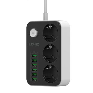 LDNIO SE3631 Удлинитель европейского стандарта, 3 розетки с 6 Auto-id USB Multi Electrical Разъем EU Plug Board