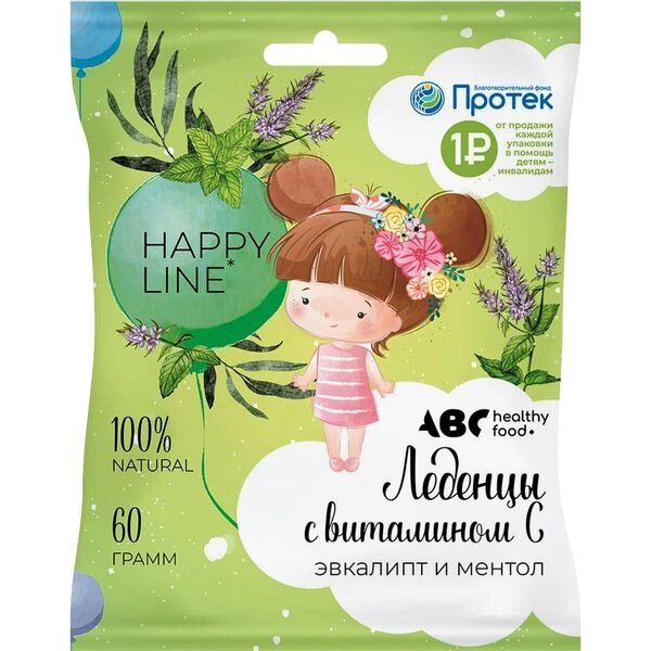 Леденцы на основе трав эвкалипт и ментол с витамином С Happy line ABC Healthy Food 60г от компании Admi - фото 1