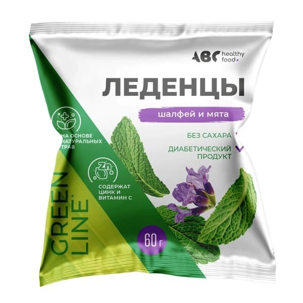 Леденцы с цинком и витамином С вкус шалфея и мяты без сахара ABC Healthy Food 60г от компании Admi - фото 1