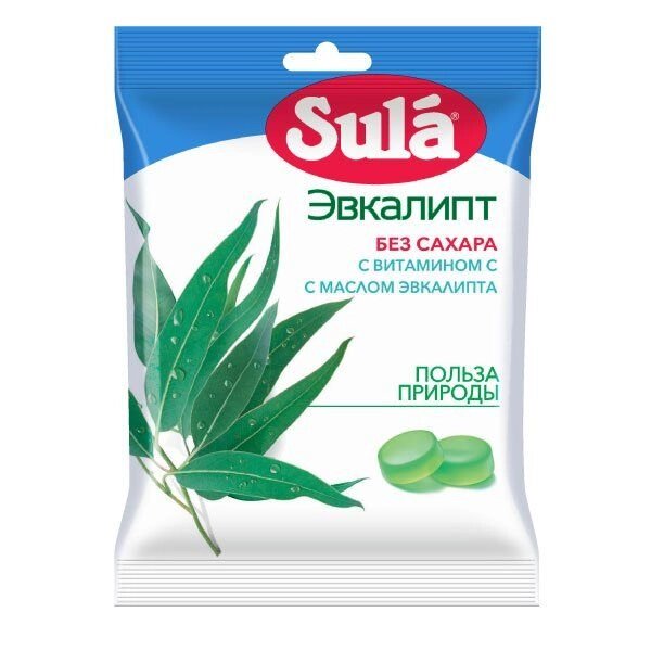 Леденцы Sula (Сула) фруктовые Эвкалипт без сахара с витамином С 60 г от компании Admi - фото 1