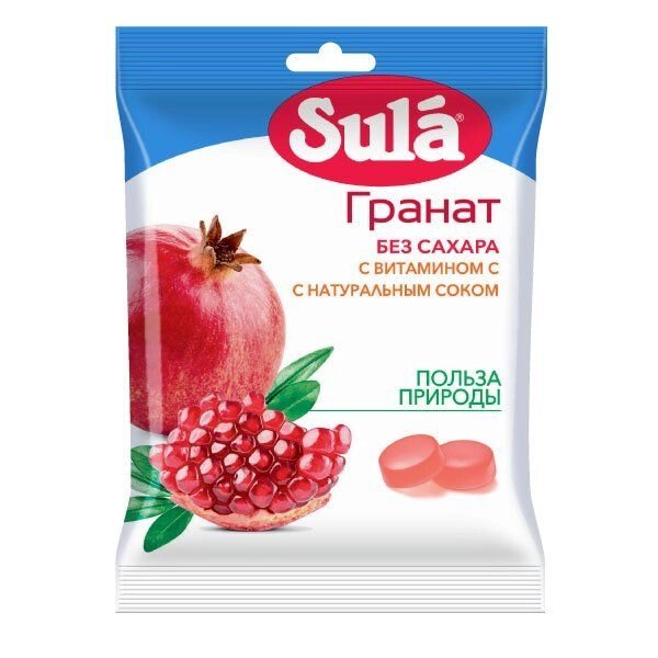 Леденцы Sula (Сула) фруктовые Гранат без сахара с витамином С 60 г от компании Admi - фото 1