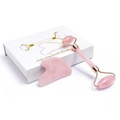 LICHI Массажер для лица, ролик и скребок Гуаша из натурального розового кварца в подарочной упаковке от компании Admi - фото 1