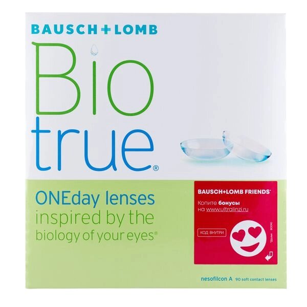 Линзы контактные для коррекции зрения однодневные Biotrue ONEday (-0.75/8.6) 90шт от компании Admi - фото 1