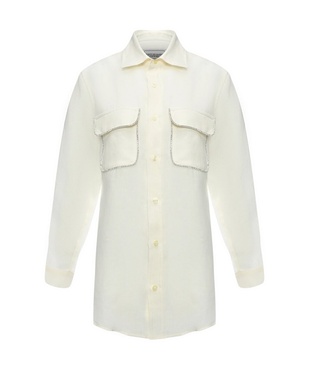 Льняная рубашка с карманами и аппликацией кристаллами, белая Forte dei Marmi Couture от компании Admi - фото 1