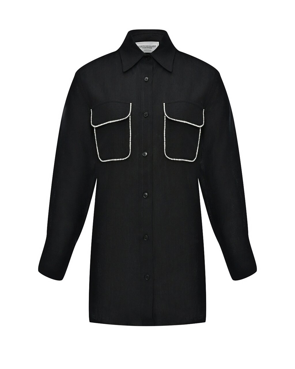 Льняная рубашка с карманами и аппликацией кристаллами, черная Forte dei Marmi Couture от компании Admi - фото 1