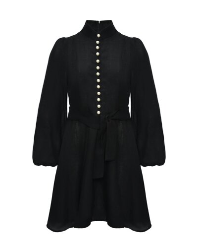 Льняное мини-платье с жемчужными пуговицами, черное Forte dei Marmi Couture
