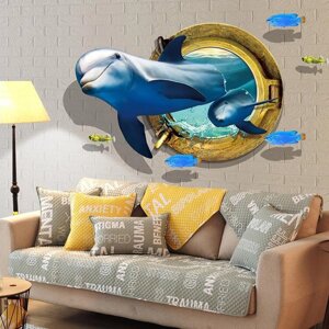 Miico Creative 3D Dolphin Window Морские рыбы ПВХ Съемная домашняя комната Декоративная настенная декорация наклейки