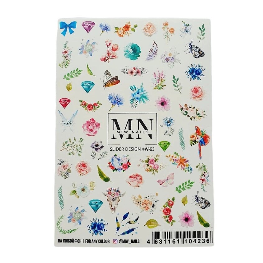 MIW NAILS Слайдер дизайн для маникюра цветы от компании Admi - фото 1