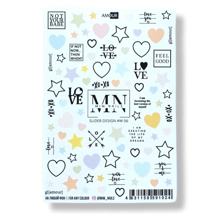 MIW NAILS Слайдер дизайн для ногтей сердечки звездочки от компании Admi - фото 1