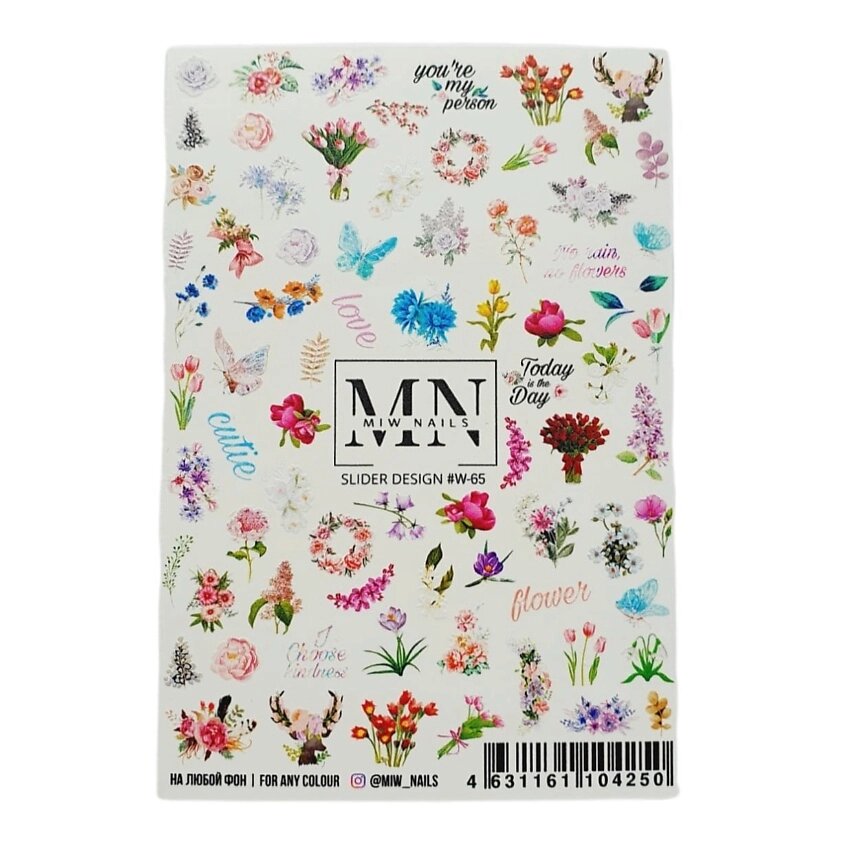 MIW NAILS Слайдер  для дизайна ногтей цветы бабочки от компании Admi - фото 1