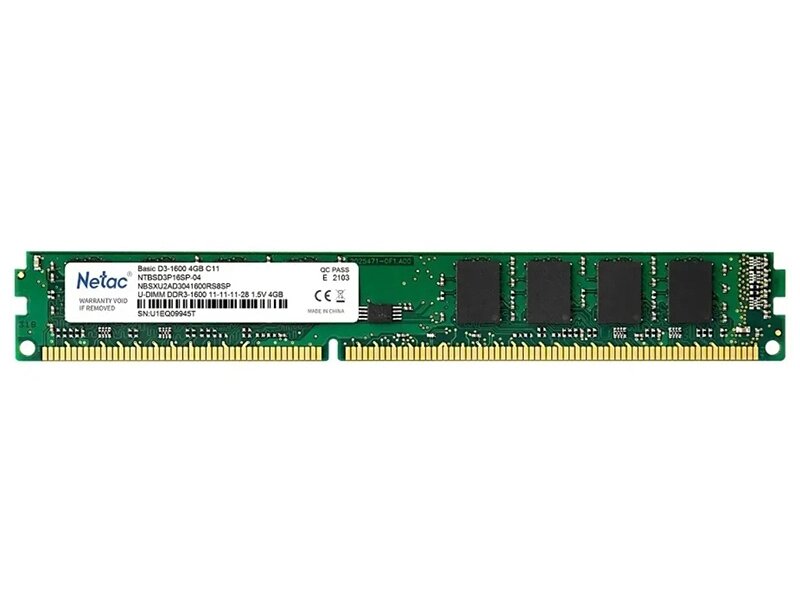 Модуль памяти Netac DDR3 DIMM 1600Mhz PC12800 CL11 - 4Gb NTBSD3P16SP-04 от компании Admi - фото 1