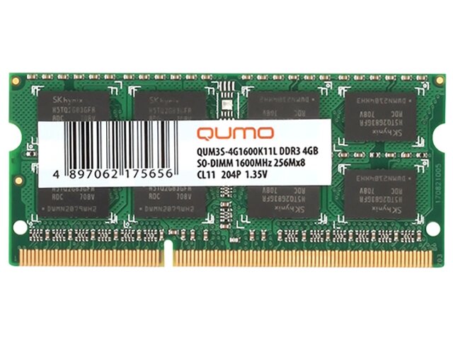 Модуль памяти Qumo DDR3 SO-DIMM 1600MHz PC-12800 CL11 - 4Gb QUM3S-4G1600K11L от компании Admi - фото 1