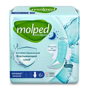 MOLPED Прокладки женские антибактериальные ANTIBACTERIAL супердлинные, ночные, 6 капель 6.0