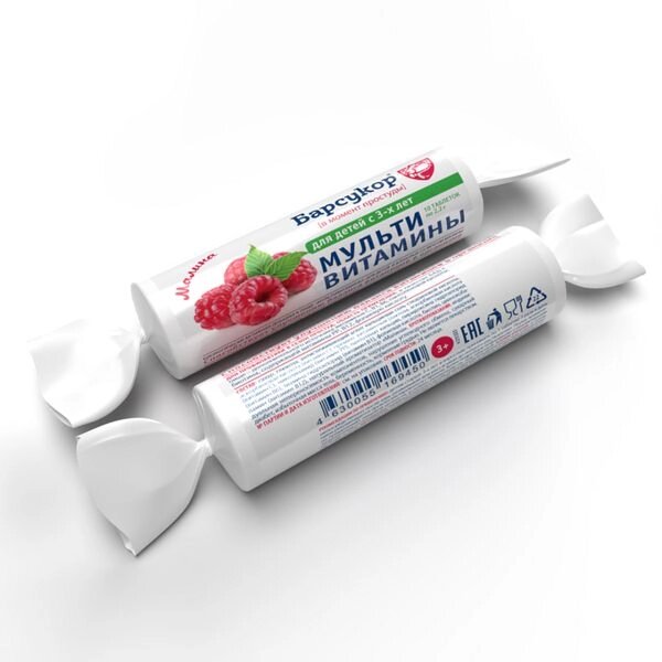 Мультивитамины для детей и взрослых вкус малины Барсукор таблетки 2,2г 10шт от компании Admi - фото 1