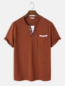 Мужская лента с пуговицами Дизайн Карманные повседневные футболки с коротким рукавом