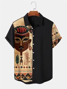 Мужская племенная фигура Шаблон Пэчворк Этнические рубашки с коротким рукавом