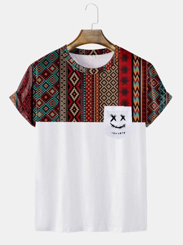 Мужские футболки с коротким рукавом в этническом стиле с геометрическим забавным принтом лица Colorful