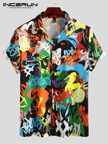 Мужские рубашки Контрастное граффити Colorblock Soft Breathable Graceful Leisure Shirts