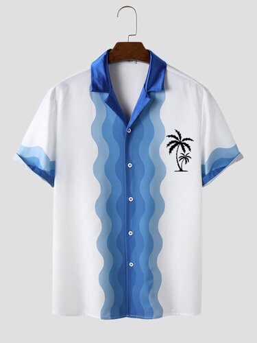 Мужские рубашки с коротким рукавом и воротником в полоску с принтом Tree Wave Кокос