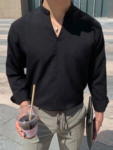 Мужской однотонный воротник-стойка с длинным рукавом Рубашка