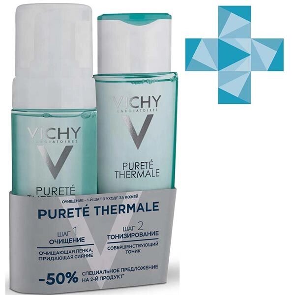 Набор для чувствительной кожи Vichy/Виши: Тоник Purete Thermale 200мл+Пенка придающая сияние фл. 150мл (VRU05069) от компании Admi - фото 1