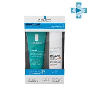 Набор для проблемной жирной кожи Duo+ Effaclar La Roche Posay/Ля рош позе: Крем-гель для лица SPF30 фл. 40мл+Гель очищающий 50мл