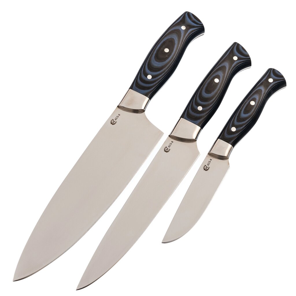 Набор из 3 кухонных ножей "Хозяюшка-2", сталь AUS-8, рукоять G10 от компании Admi - фото 1