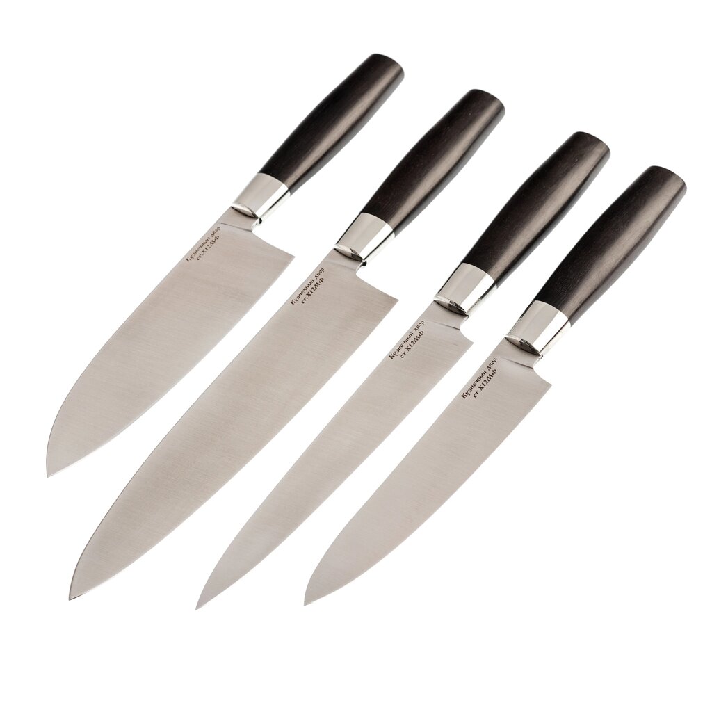 Набор из 4 кухонных ножей, сталь Х12МФ, рукоять граб от компании Admi - фото 1
