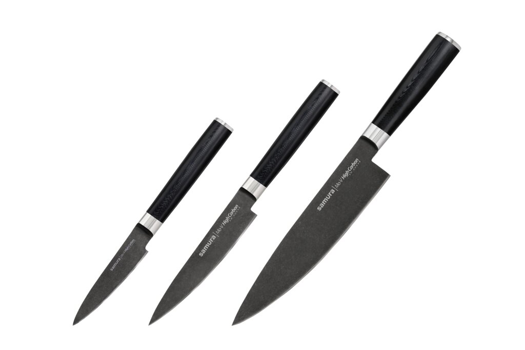 Набор кухонных ножей Samura Mo-V Stonewash, сталь AUS-8, рукоять G10 от компании Admi - фото 1
