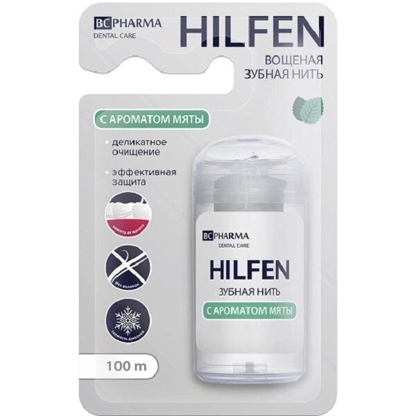 Нить зубная вощеная плоская с ароматом мяты BC Pharma Hilfen/Хилфен 100м от компании Admi - фото 1