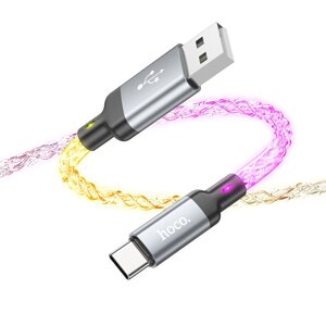 НОСО U112 3A USB-A to Тип-C Cable Soft Цветful Светодиодные лампы Shine Fast Charging Data Cable Data Transmission Thick
