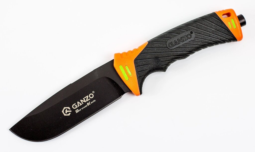 Нож для выживания с огнивом и точилкой Ganzo G8012, черно-оранжевый от компании Admi - фото 1