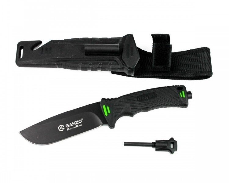 Нож для выживания с огнивом и точилкой Ganzo G8012, черный от компании Admi - фото 1