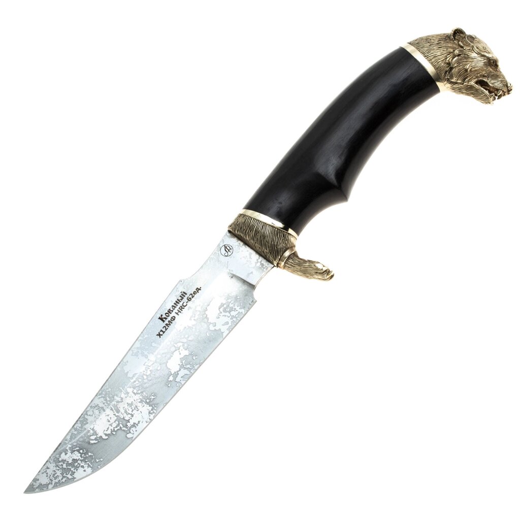 Нож Ирбис-2 с лапой гардой и головой волка, сталь Х12МФ, рукоять граб/мельхиор от компании Admi - фото 1
