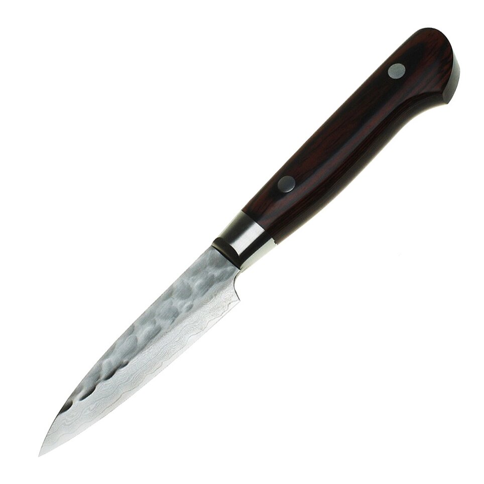 Нож кухонный овощной 80 мм, Sakai Takayuki, сталь VG-10 Damascus, рукоять дерево pakka wood от компании Admi - фото 1