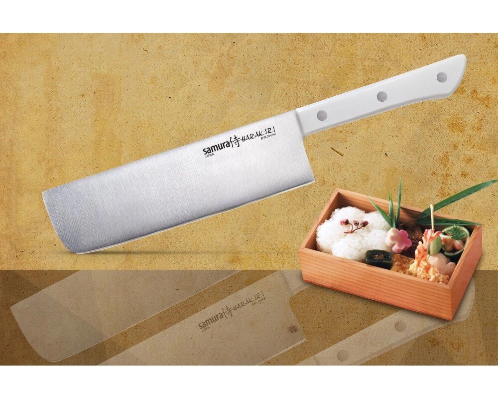 Нож кухонный овощной накири Samura "HARAKIRI" (SHR-0043W) 170 мм, сталь AUS-8, рукоять ABS пластик, белый от компании Admi - фото 1